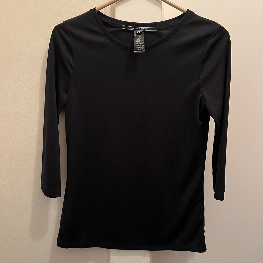 Noel Asmar‎ Black Crewneck Top Small 3/4 Sleeves Layering Sleek Athletic